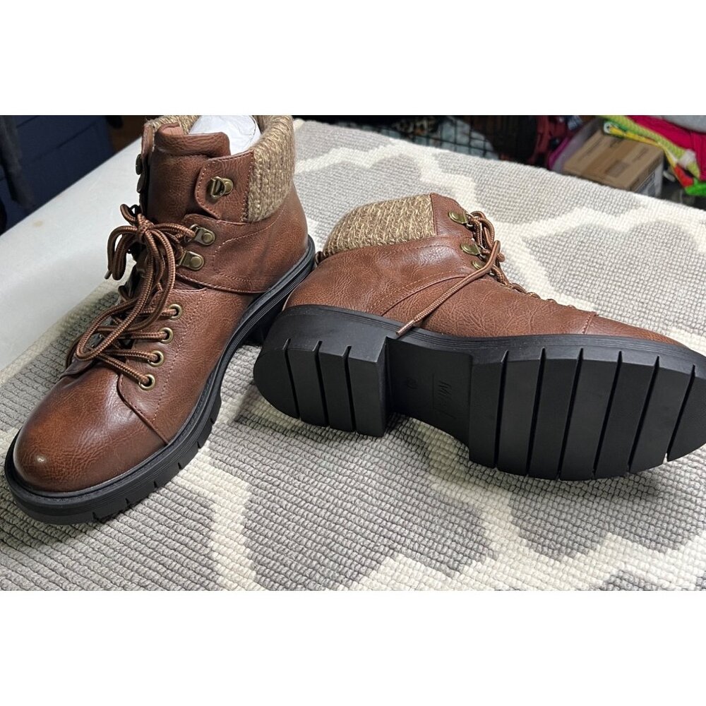 MIA Women's Brown Ankle Boots With Knit Cuff Size 7M Anatomic Contoured Foot Bed